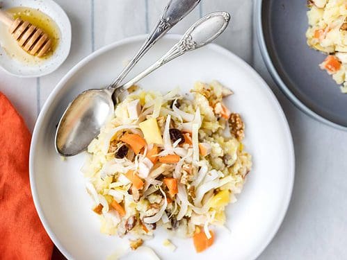 Stamppot met witlof en appel gebakken in honing