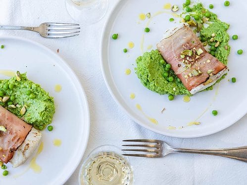 Kabeljauw pakketjes met rauwe ham uit de oven