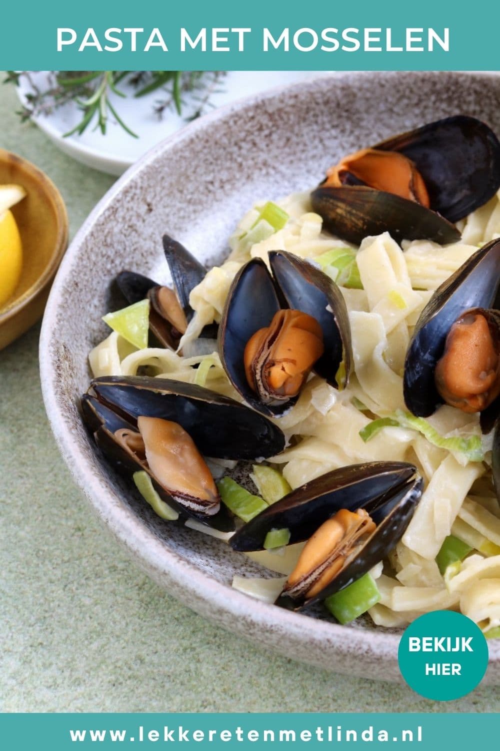 Pasta met mosselen in romige saus